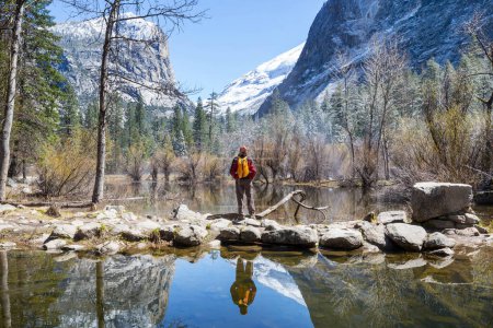 Photo for Hiker in Yosemite National Park in spring season, California, USA - Royalty Free Image