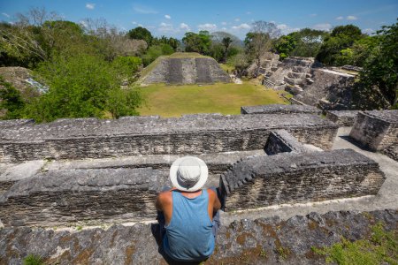 Photo for Tourist on Xunantunich Maya ruins in Belize - Royalty Free Image