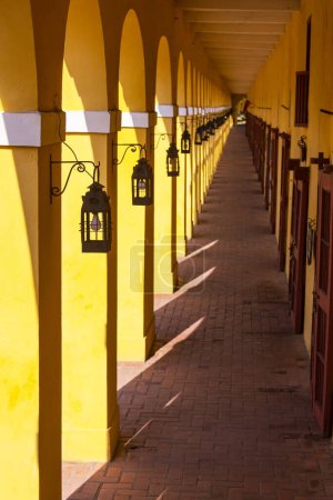 Photo for Yellow gallery in old city Cartagena, Colombia, South America - Royalty Free Image