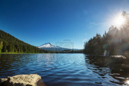 Téléchargez les photos : Mount. Hood reflection in Trillium lake,  Oregon, USA. Beautiful natural landscapes - en image libre de droit