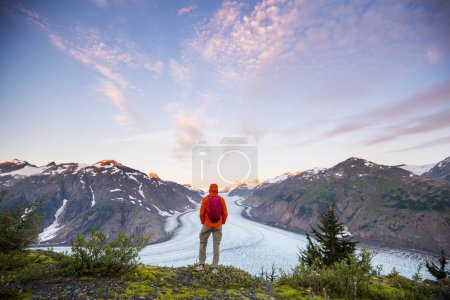 Photo for Hiking man in Canadian mountains. Hike is the popular recreation activity in North America. There are a lot of picturesque trails. - Royalty Free Image