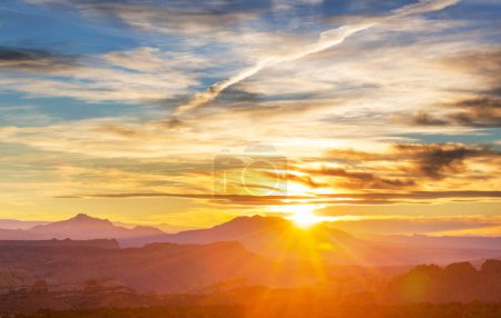 Photo for Beautiful landscapes of the American desert, USA. Sunrise scene. - Royalty Free Image