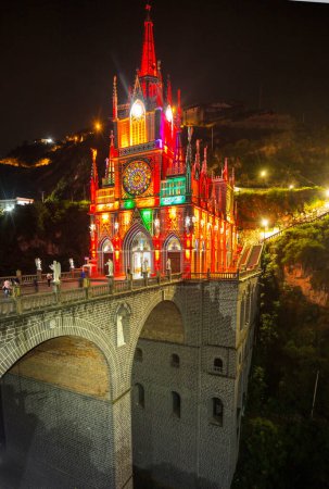 Photo for Las Lajas Sanctuary at night, Colombia, South America - Royalty Free Image