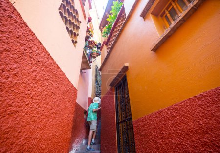 Photo for Colonial historical city Guanajuato, famous Alley of the Kiss (Callejon del Beso), Mexico - Royalty Free Image