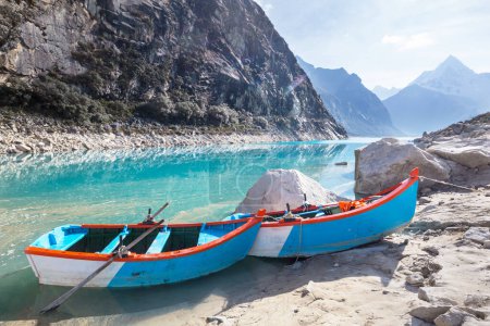 Photo for Touristic boats on the lake Paron in Cordillera Blanca,  Peru, South America - Royalty Free Image
