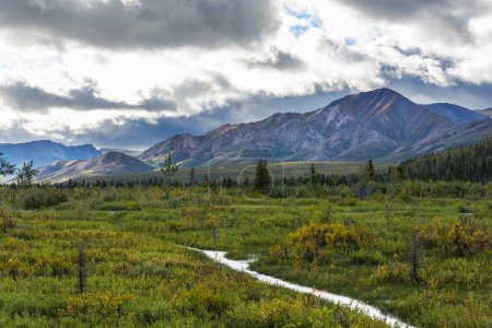Téléchargez les photos : Montagnes pittoresques de l'Alaska en été. Des massifs enneigés, des glaciers et des pics rocheux. Beau fond naturel. - en image libre de droit