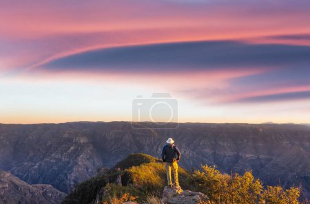 Photo for Hiking scene in beautiful summer mountains at sunset - Royalty Free Image