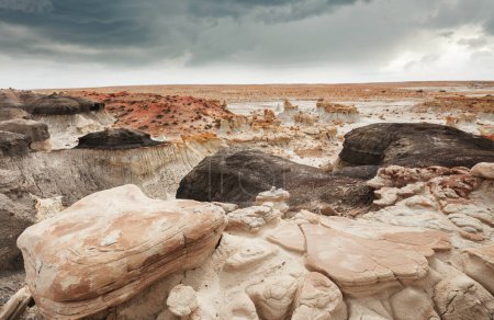 Téléchargez les photos : Paysages désertiques insolites dans les badlands de Bisti, région sauvage De-na-zin, Nouveau-Mexique, États-Unis - en image libre de droit