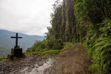 Photo for Famous death road, the "Camino de la Muerte", in the Bolivian Andes near La Paz - Royalty Free Image