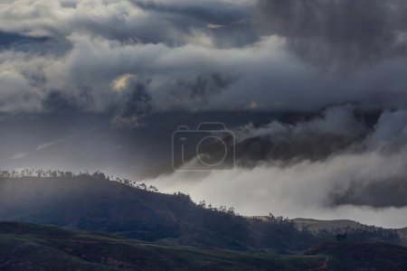 Foto de Hermosa escena matutina en las montañas. Niebla al amanecer. - Imagen libre de derechos