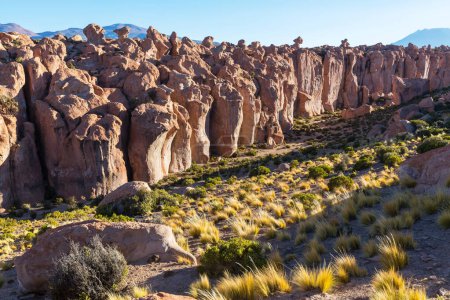Formaciones rocosas inusuales en Uyuni, Bolivia. Hoodoo geológico en Valle de Rocas.