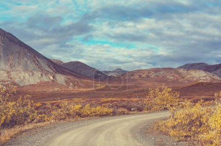 Endless Dempster Highway near the arctic circle, remote gravel road leading from Dawson City to Inuvik, Canada