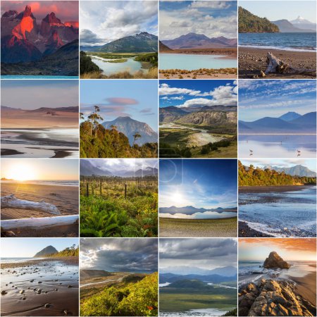 Beautiful natural landscapes in Chile. Set collection for background.