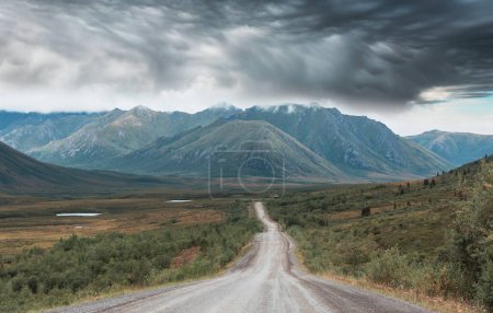 Endless Dempster Highway near the arctic circle, remote gravel road leading from Dawson City to Inuvik, Canada