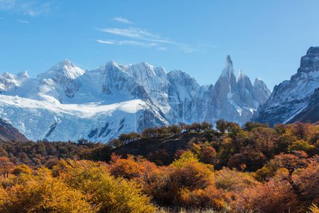 Famous beautiful peak Cerro Torre in Patagonia mountains, Argentina. Beautiful mountains landscapes in South America. Autumn season.