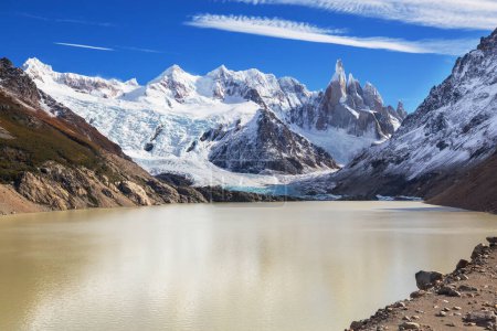 Photo for Famous beautiful peak Cerro Torre in Patagonia mountains, Argentina. Beautiful mountains landscapes in South America. Autumn season. - Royalty Free Image