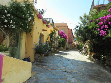 Foto de Colliure, Francia; 8 de julio - 2023: Muy bonitas vistas de las calles medievales de la ciudad de Collioure en la costa sur de Francia - Imagen libre de derechos
