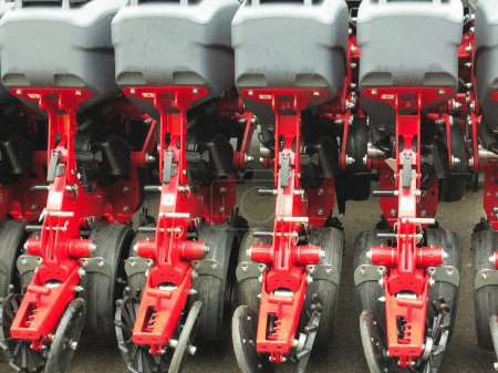 New red agricultural seeder equipment, machinery for spring works