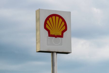 Photo for Batrovci, Serbia - September 12, 2022: Shell logo on a post at petrol station on A3 freeway in Serbia, - Royalty Free Image