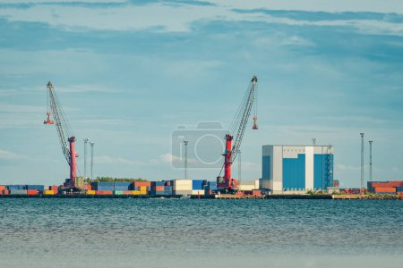 Photo for Halmstad industrial port at Kattegat sea in Sweden - Royalty Free Image