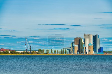 Photo for Halmstad industrial port at Kattegat sea in Sweden - Royalty Free Image