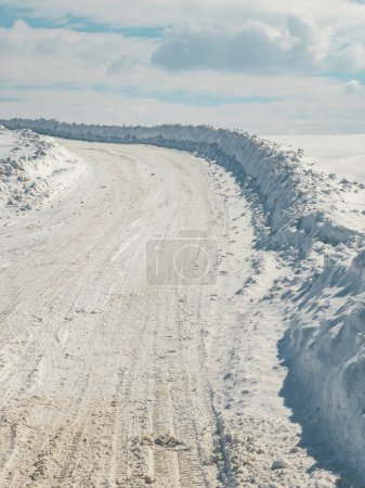 Photo for Snow covered road at Zlatibor mountain, empty winter road condition situation, selective focus - Royalty Free Image