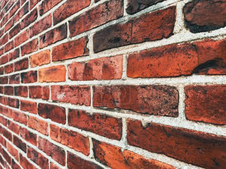 Photo for Scandinavian architecture style brickwork pattern, texture of a brick wall in perspective. Selective focus. - Royalty Free Image