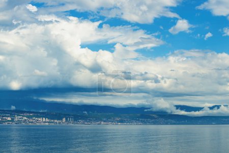 Photo for Croatian town of Rijeka in Kvarner gulf of Adriatic sea before the sudden rain storm in summer - Royalty Free Image