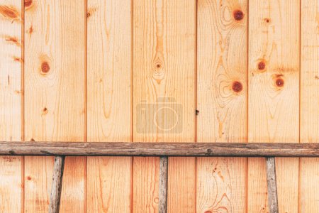 Photo for Pinewood wall and wooden ladders as abstract background and texture - Royalty Free Image