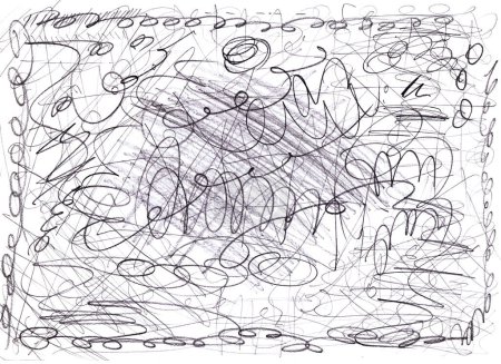 Foto de Lápiz grunge monocromático garabatos garabatos líneas sobre fondo blanco, imagen dibujada a mano - Imagen libre de derechos
