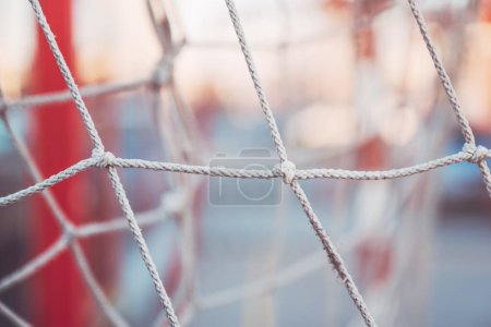 Photo for Soccer goal net knot, closeup with selective focus - Royalty Free Image