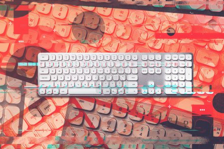 Photo for Top view of modern computer keyboard with glitch effect, directly above - Royalty Free Image