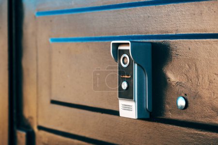 Photo for Smart home security device with video intercom technology equipment, selective focus - Royalty Free Image