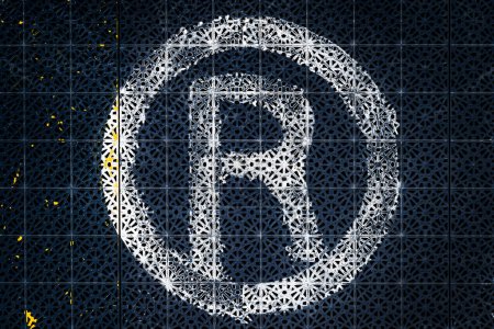 R Símbolo de marca registrada en el suelo de plástico antideslizante, primer plano