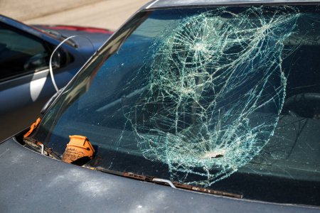 Photo for Car accident and broken windshield, closeup - Royalty Free Image