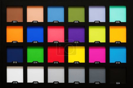 Color checker passport used for white balance and accurate color calibration by photographers, top view