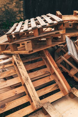 Photo for Old used euro pallet heap, selective focus - Royalty Free Image
