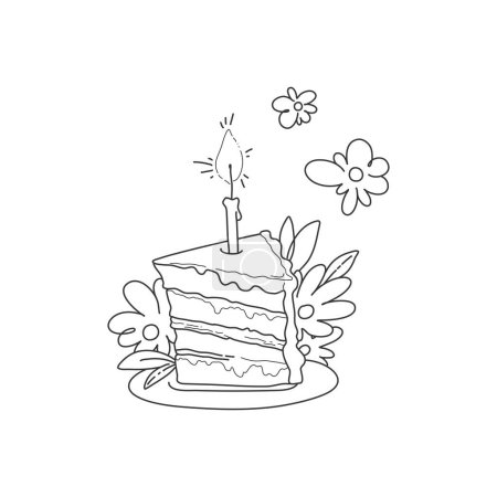 Téléchargez les illustrations : Gâteau d'anniversaire avec bougie et fleurs, isolé sur un fond transparent. Illustration vectorielle. - en licence libre de droit