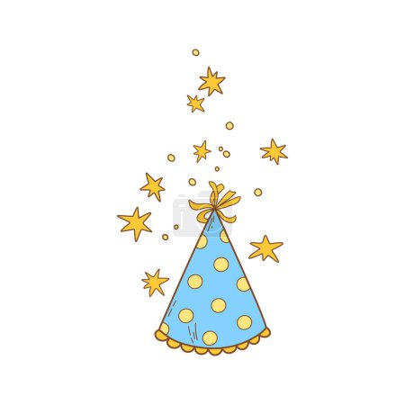 Illustration for Colored doodle party hat with yellow stars isolated on a transparent background, vector illustration - Royalty Free Image