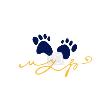 Illustration for Cat paw with lettering meow, isolated on a white background. Vector illustration for logo, print and decorations. - Royalty Free Image