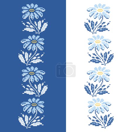 Floral folk pattern art scheme for cross-stitch and knitting. Element embroidery. Vector illustration.