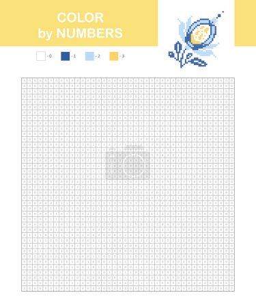 Illustration for Coloring book with numbered squares. Kids coloring page, pixel coloring with flower. Vector illustration - Royalty Free Image