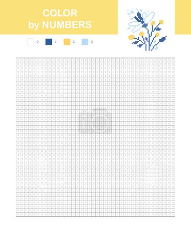 Illustration for Coloring book with numbered squares. Kids coloring page, pixel coloring with flower. Vector illustration - Royalty Free Image