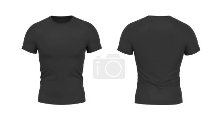 Photo for Black Mens t shirt with round neck. Front and rear view. 3d rendering. Fitted T-shirt in thermal fabric. high quality 3d illustration. Fitness, sports t-shirt. - Royalty Free Image