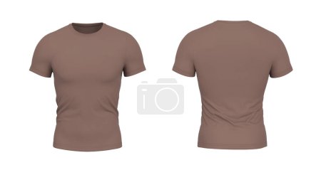 Téléchargez les photos : Brown mens t shirt with round neck. Front and rear view. 3d rendering. Fitted T-shirt in thermal fabric. high quality 3d illustration. Fitness, sports t-shirt - en image libre de droit