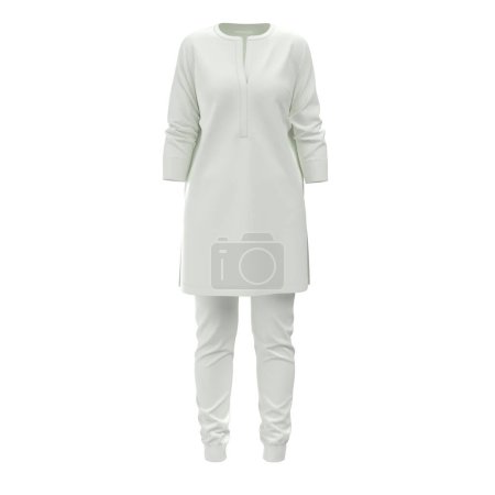 Téléchargez les photos : Robe de pyjama Kurta modèle pour les femmes. Femme indienne Kurti Dress mockup. Costume de Salwar en coton - Vêtements pakistanais indiens. Rendu 3d - en image libre de droit
