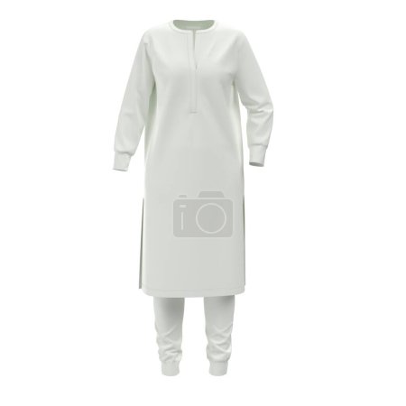 Téléchargez les photos : Robe de pyjama Kurta modèle pour les femmes. Femme indienne Kurti Dress mockup. Costume de Salwar en coton - Vêtements pakistanais indiens. Rendu 3d - en image libre de droit