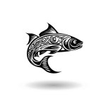 Stylized black fish on a white background. Vector illustration