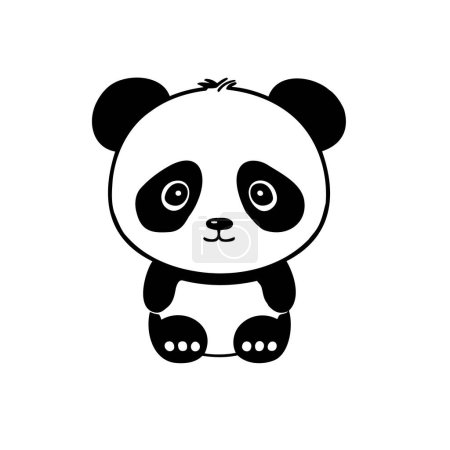 Téléchargez les photos : Un panda dessin animé mignon, illustration vectorielle. Noir sur fond blanc. - en image libre de droit