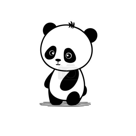 Téléchargez les photos : Un panda dessin animé mignon, illustration vectorielle. Noir sur fond blanc. - en image libre de droit